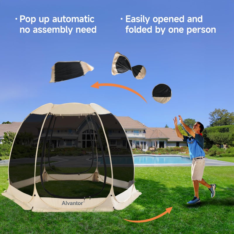 AlvantorÂ® Screen House Room Camping Tent Outdoor Canopy Pop Up Sun Shade Hexagon Shelter Mesh Walls Not Waterproof 10'x10' Beige Patent Pending - Image 3